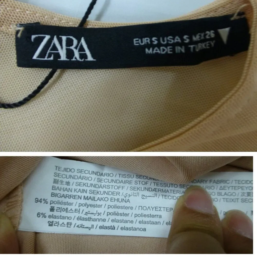 NWOT Zara Long Sleeve Blush Pink/Cream Tulle Top